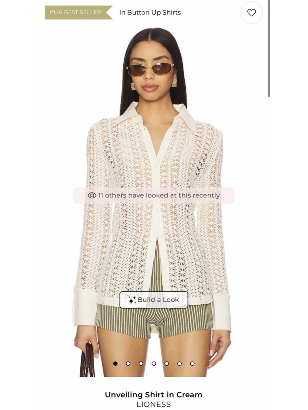 Lioness Crochet Button-Up Shirt Cream XS Collared Lightweight Long Sleeve